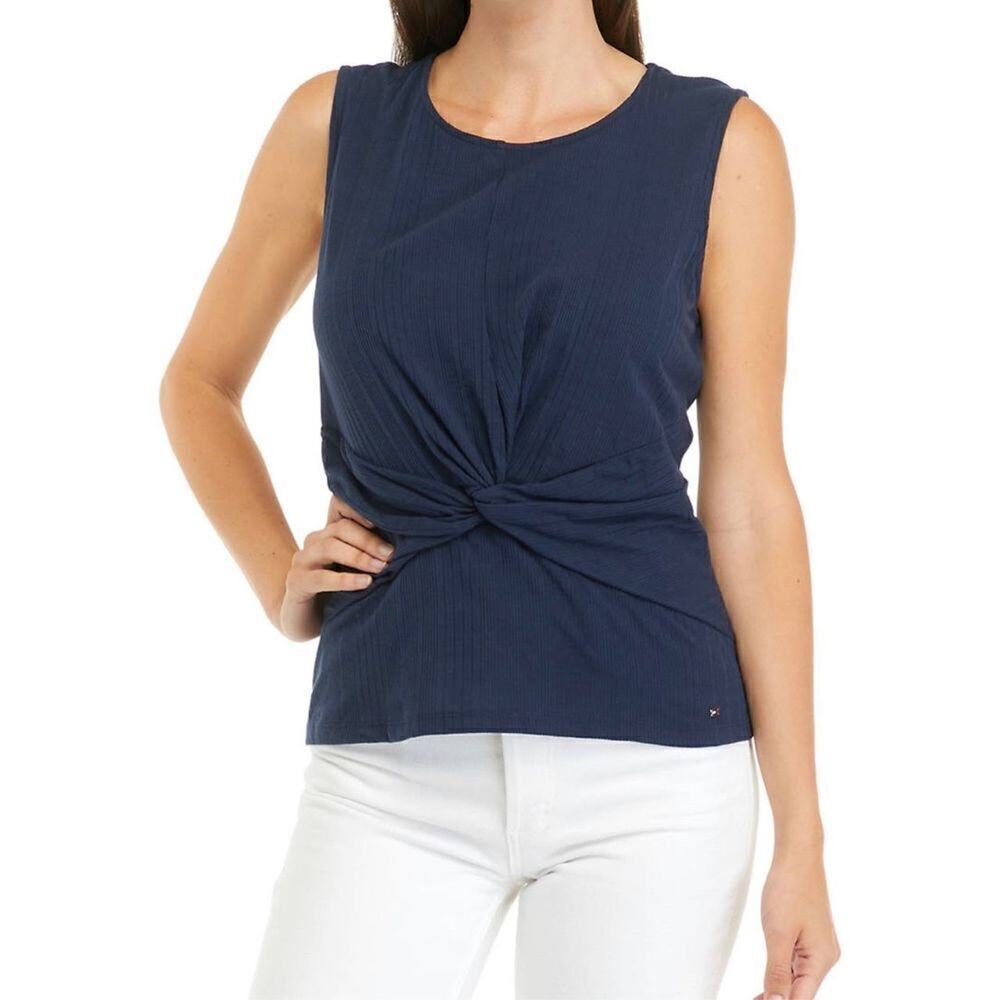 Tommy Hilfiger Blue Ribbed Twist Sleeveless Top Blouse LARGE Casual Preppy‎